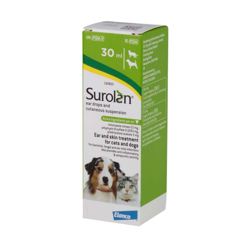 Surolan is for the treatment of otitis externa skin infections cats and